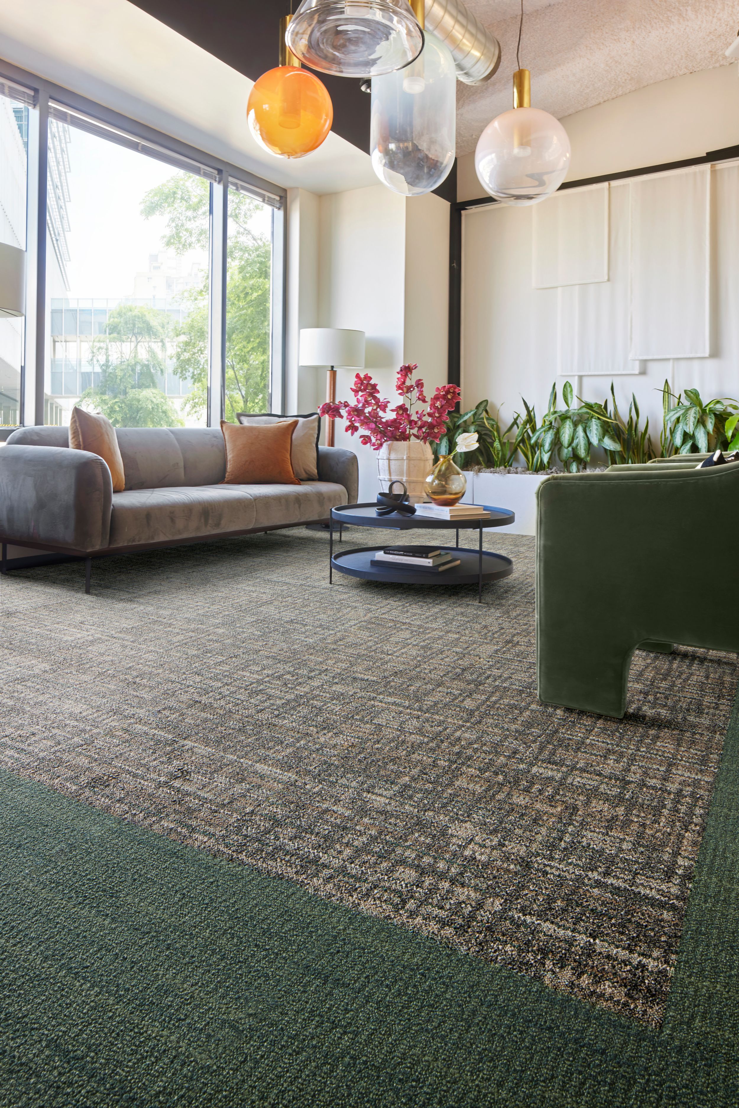 Interface WG100 and Knitstitch carpet tile in seating area image number 12